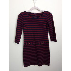 Talbots red and navy striped dress size P 100% Cotton